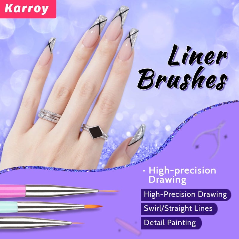 Karroy Nail Art Brushes Kit, Nail Brush Sets with Gel Nail Brush, Nail Extension Gel Brush, Nail Liner Brush, Dotting Tools, DIY Manicure Tools Gift for Women (6PCS Brushes) - Image 4